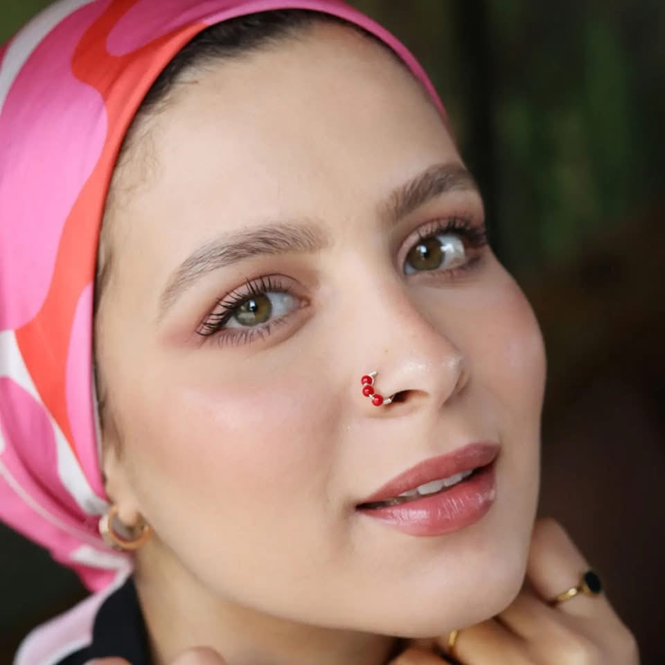 Big Dots Red Silver Nose Hoop