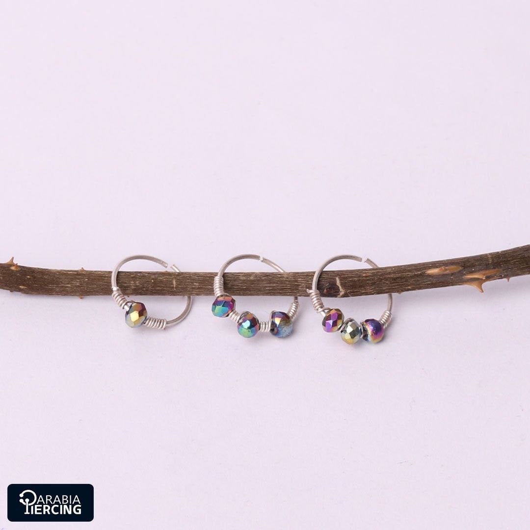 Big dots purple silver nose hoop