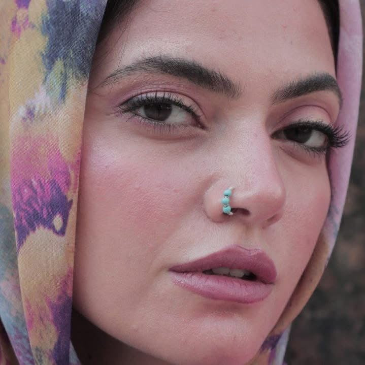 Big Dots turquoise Silver Nose Hoop