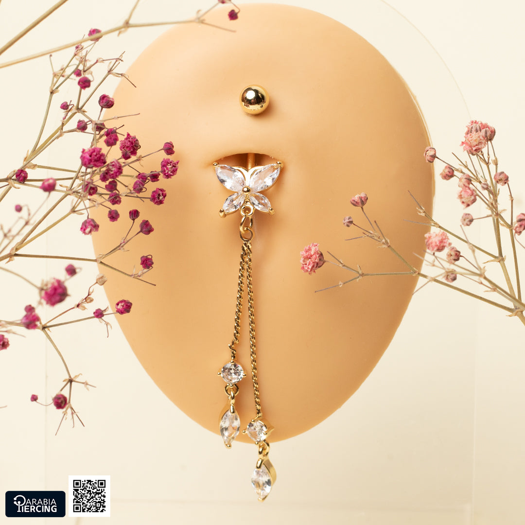 Dangling Gold Butterfly Belly Ring