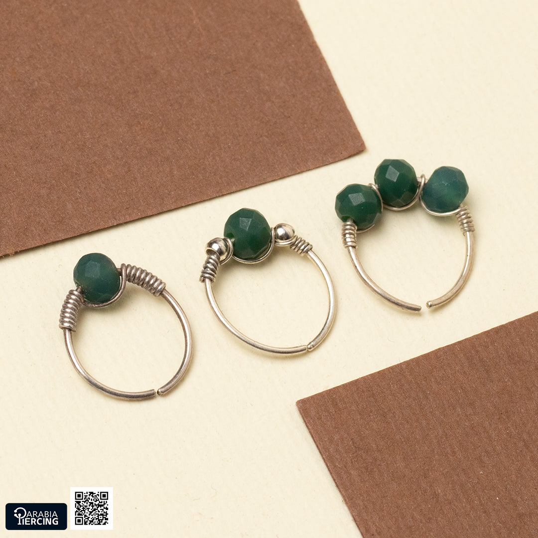 Big Dots Dark Green Silver Nose Hoop