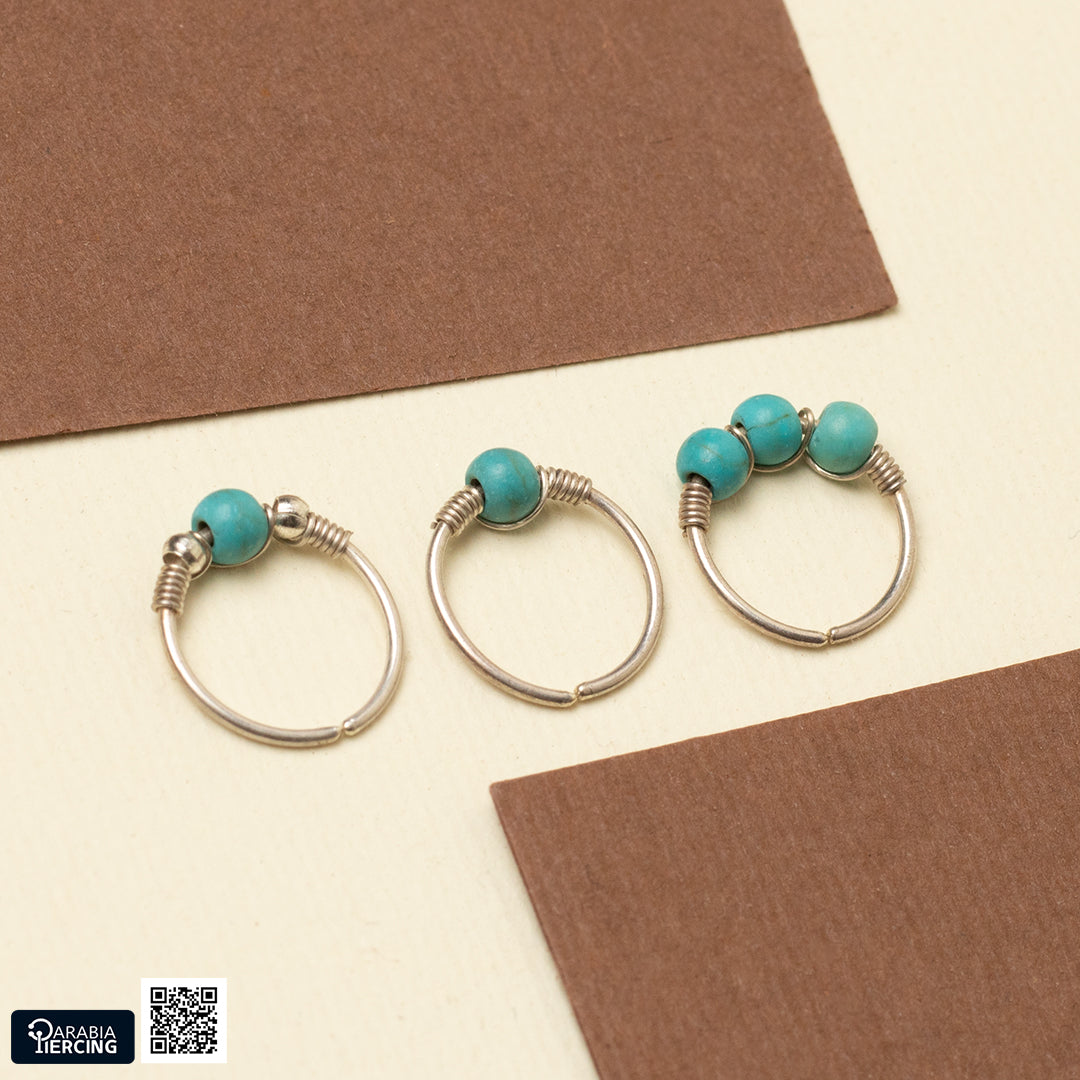 Big Dots turquoise Silver Nose Hoop