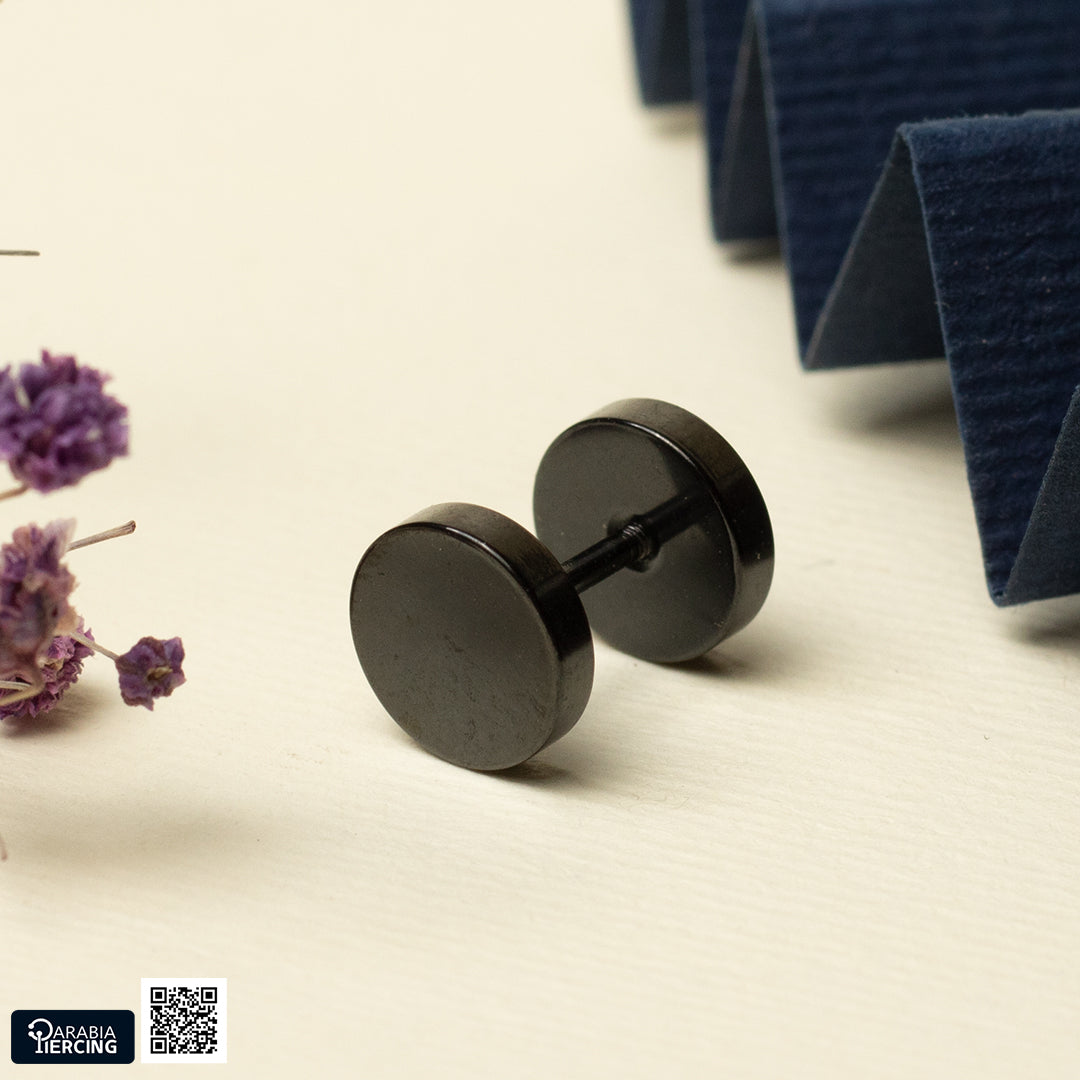 Round Barbell Black Earring
