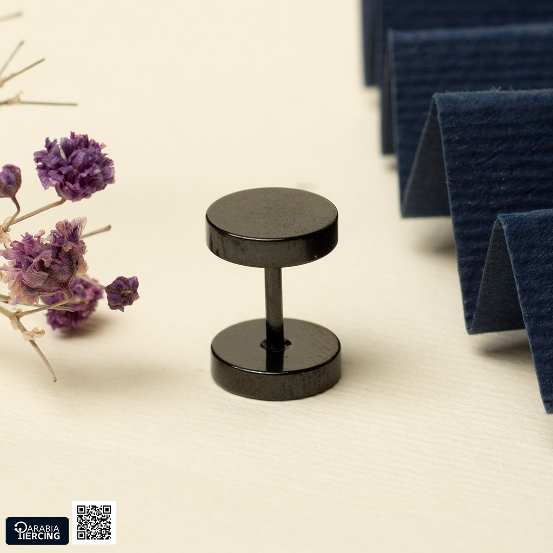 Round Barbell Black Earring