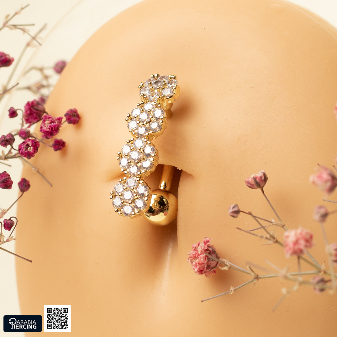 4 Crystal Belly Ring