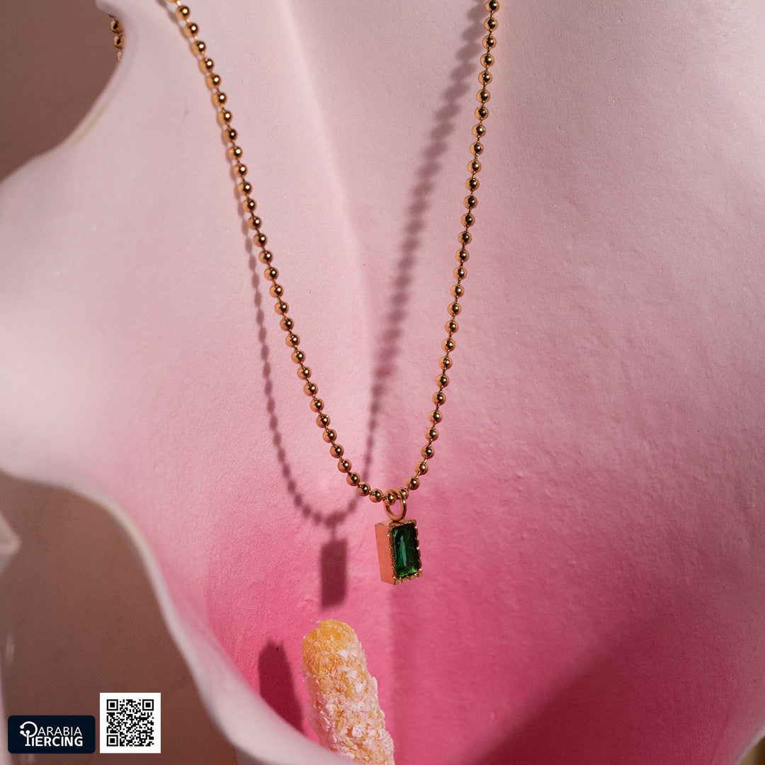 Green Square Stone Necklace