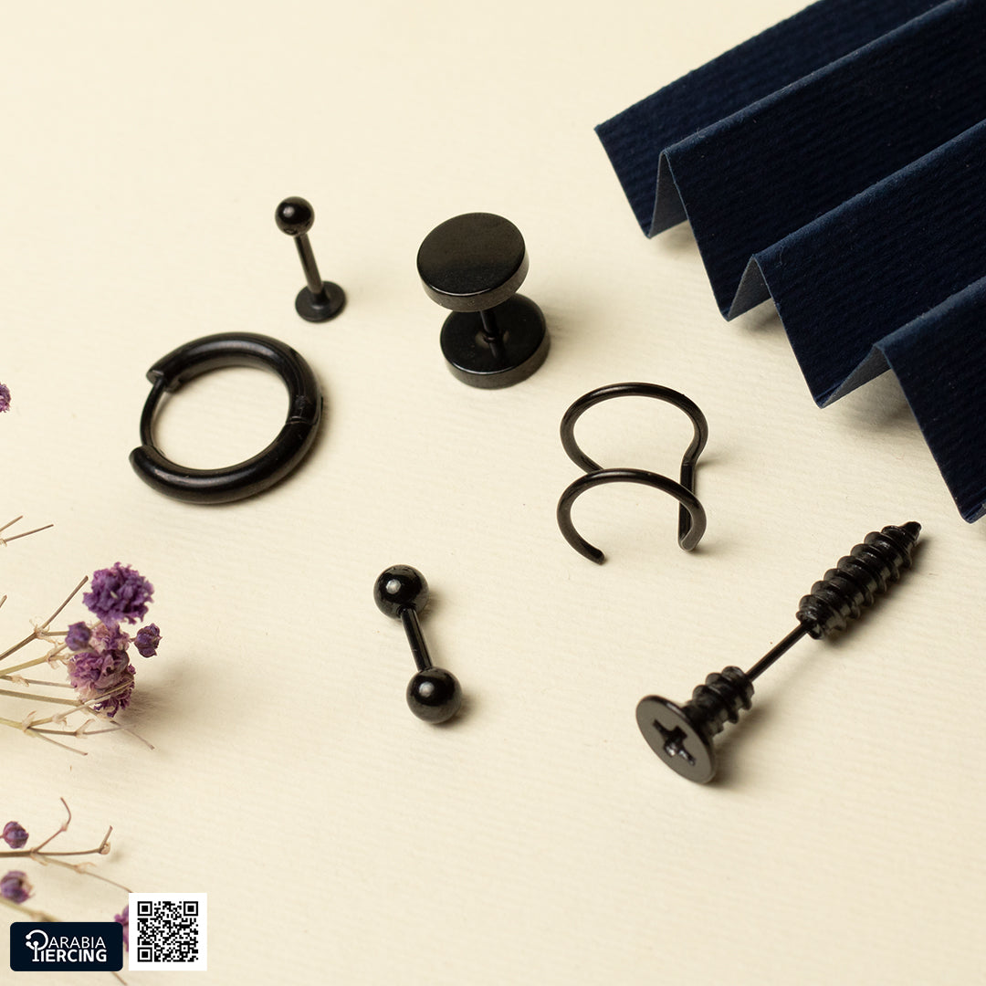 Round Barbell Black Earring