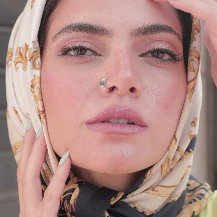 Big Dots Dark Green Silver Nose Hoop