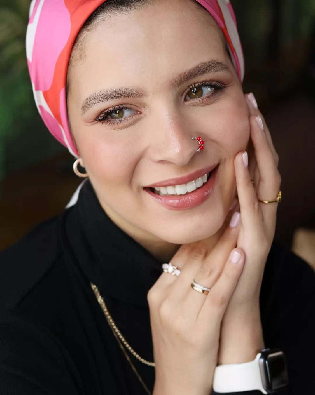 Big Dots Red Silver Nose Hoop