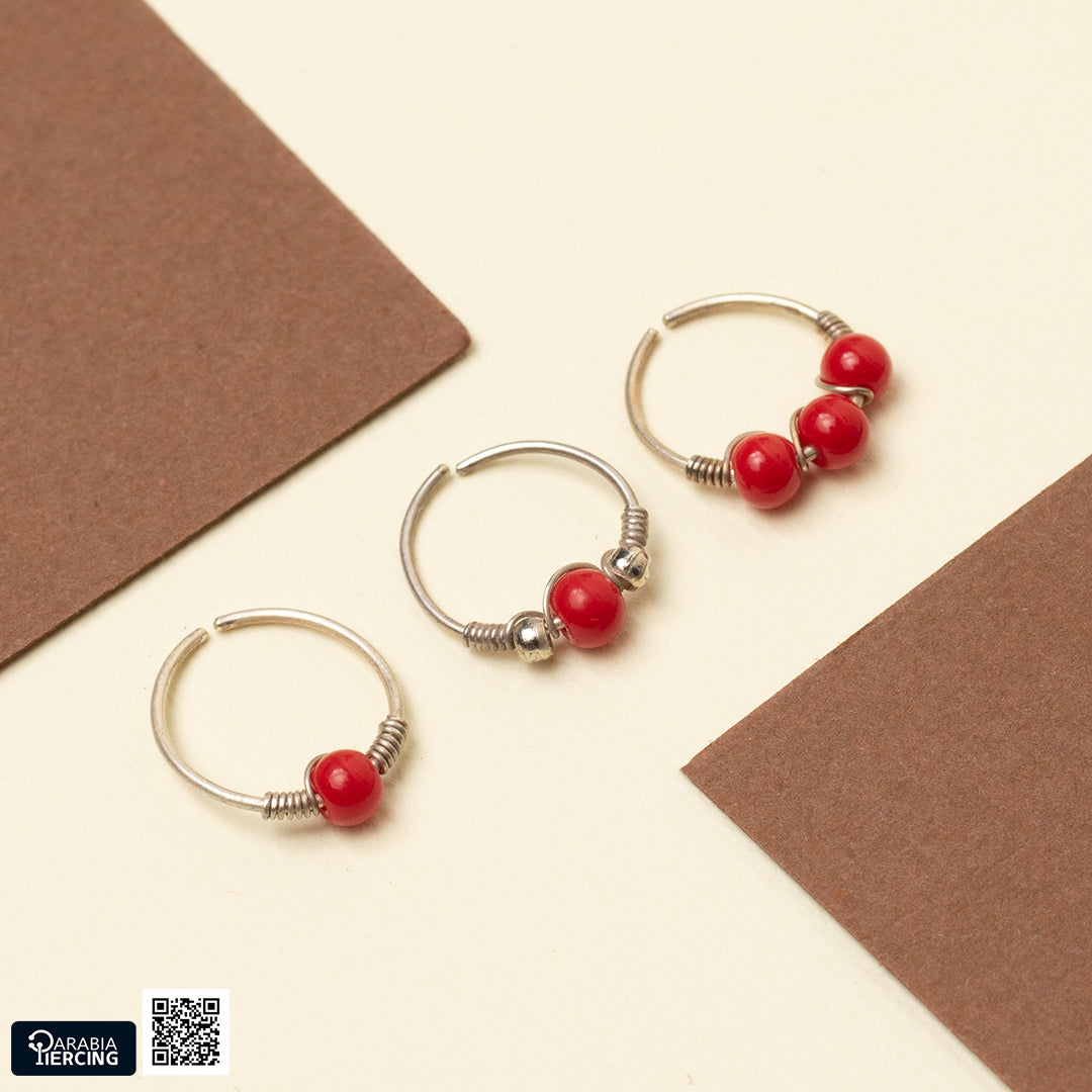Big Dots Red Silver Nose Hoop