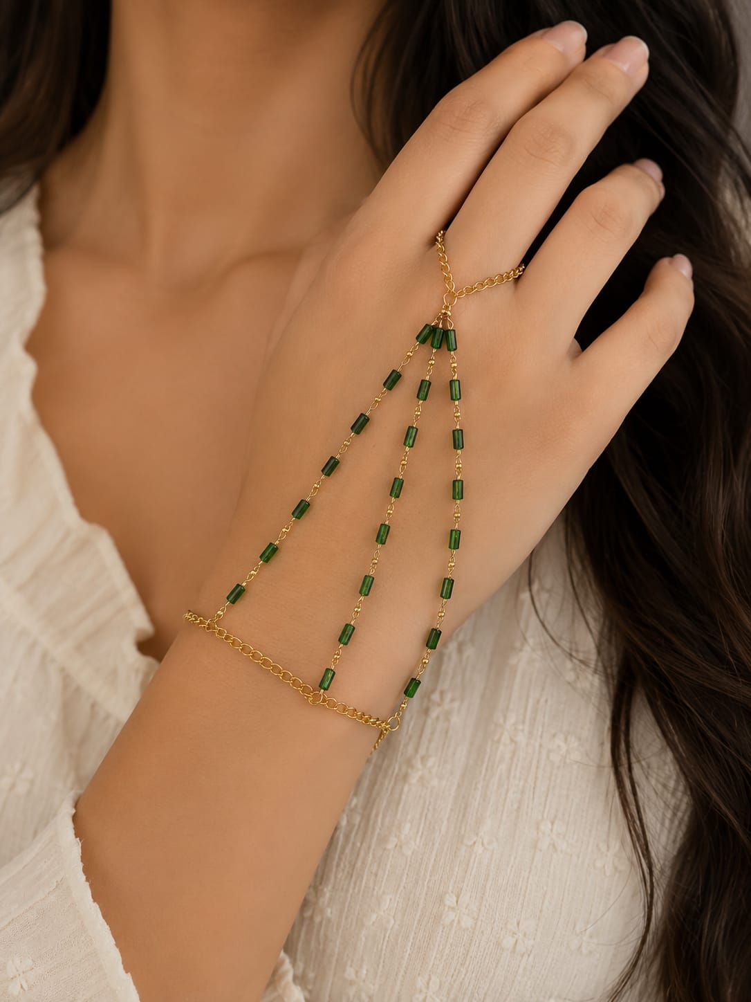 Triple Emerald Hand Chain