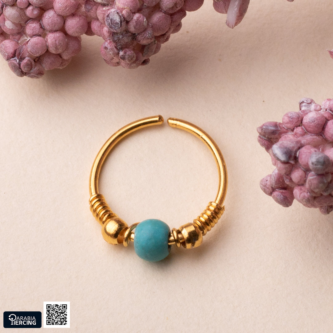 Turquoise Gold Nose Hoop