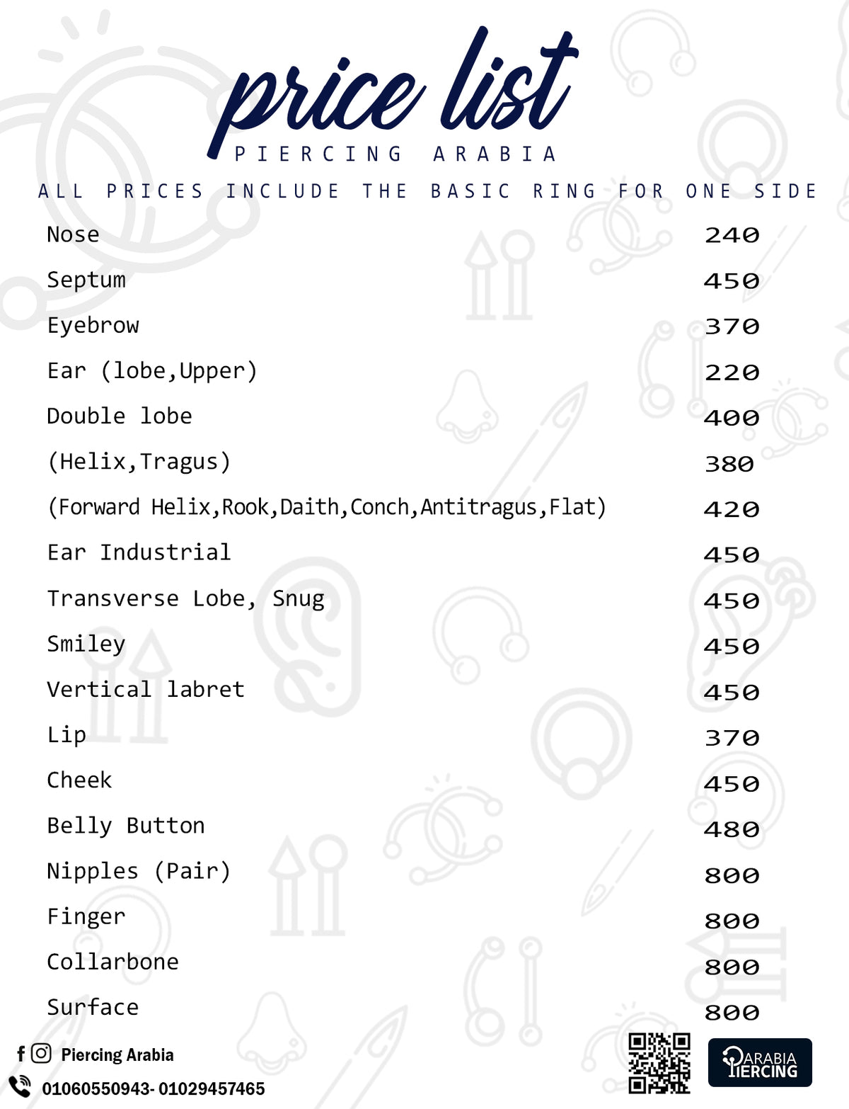 Lucky 13 Piercing Price List Lucky 13 Piercing Price List