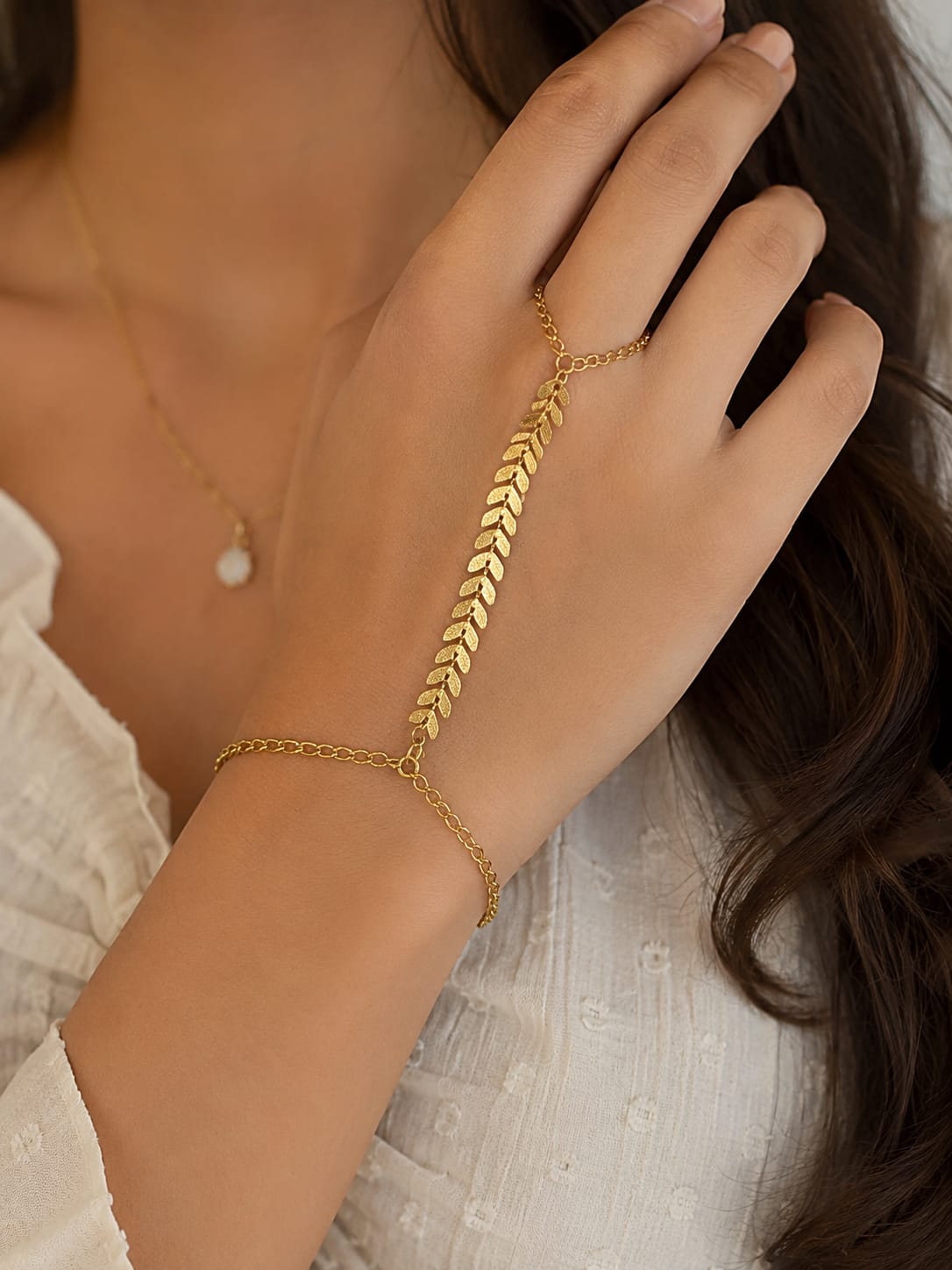 Golden Leaf Hand Chain