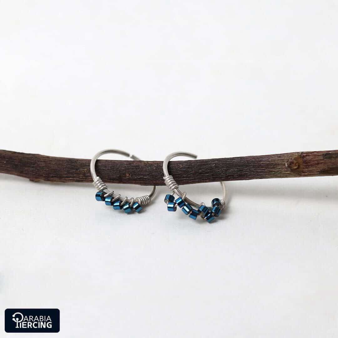 Navy silver nose hoop